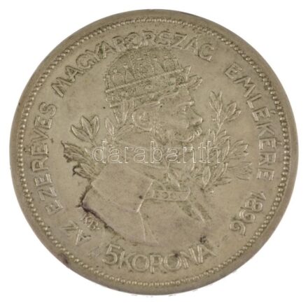 1896KB 5K Ag "Az ezeréves Magyarország emlékére" 1967-ben készült Artex-veret U.P. jelzéssel, dísztokban (24,21g/36mm) T:AU (PP) kis ph. / Hungary 1896KB 5 Korona Ag "1000th Anniversary of the Hungarian State" Artex restrike made in 1967 with U.P. mark, i