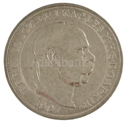 1907KB 5K Ag "Ferenc József megkoronázásának 40. évfordulója" T:VF / Hungary 1907KB 5 Korona Ag "40th Anniversary of the Coronation of Franz Joseph" C:VF Adamo K7.1