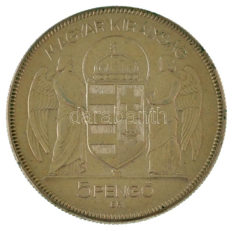 1930. 5P Ag "Horthy jobbra" hajas T:AU / Hungary 1930. 5 Pengő Ag "Horthy portrait to the right" with visible hair C:AU Adamo P8 - Image 2