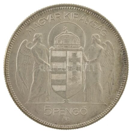 1930. 5P Ag "Horthy jobbra" hajas T:AU patina / Hungary 1930. 5P Ag "10th Anniversary - Regency of Admiral Horthy" C:AU patina Adamo P8, Krause KM#512