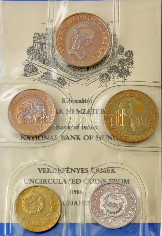 1986. 2f-20Ft (10xklf) forgalmi sor, "Magyar Népköztársaság - forgalmi érméi" feliratú királykék műbőrtokban T:UNC Hungary 1986. 2 Fillér - 20 Forint (10xdiff) coin set in royal blue faux leather case, with "Magyar Népköztársaság - forgalmi érméi (Circula - Image 2