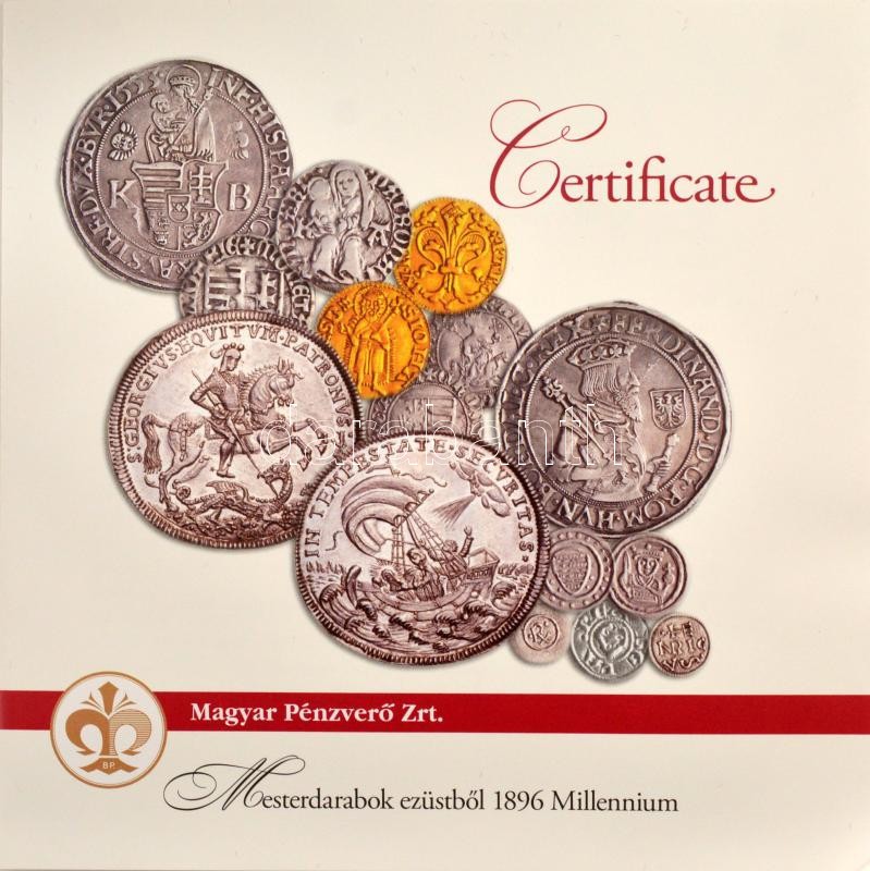 2013. "Mesterdarabok ezüstből 1896 Millennium" 9db-os szett, mind jelzett utánveret, tanúsítvánnyal, dísztokban, benne: "Szent István dénár", "III. Béla bracteata", "Imre dénár", "II. András dénár", "I. Károly garas", "I. Károly aranyforint", "I. Mátyás d - Image 3