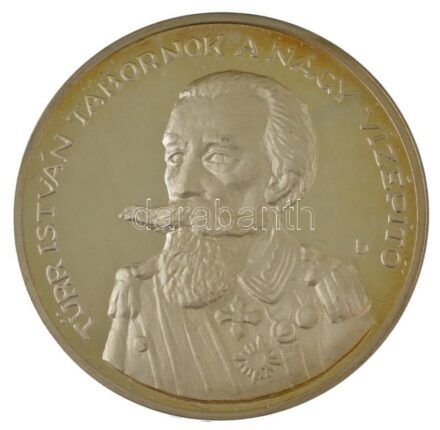 Bartos Endre (1930-2006) 2001. "Türr István tábornok, a nagy vízépítő / 120 éve kezdte el a korinthoszi csatorna építését - Bajai Éremtani Egyesület" Ag emlékérem kapszulában (33,45g/0.925/42,5mm) T:PP patina / Hungary 2001. "General István Türr, the grea