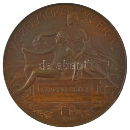 Beck Ötvös Fülöp (1873-1945) 1896. "1896-iki EZREDÉVES ORSZÁGOS KIÁLLÍTÁS / KIÁLLÍTÁSI ÉREM AZ ÉRDEM JUTALMÁUL" bronz emlékérem, adományozva Strommer György számára, eredeti bordó, viseltes tokban (70mm) T:AU,XF ph. / Hungary 1896. "1896-iki EZREDÉVES ORS
