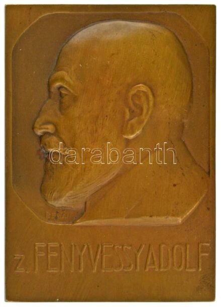 Berán Lajos (1882-1943) 1910. "z. Fenyvessy Adolf / A Magyar Gyorsíró Társaság emléke a Stolze Fenyvessy-féle magyar gyorsírás megalapításának ötvenedik évfordulójára 1860-1910" kétoldalas bronz plakett, peremen gyártói jel és "XXVI" számozás (91x65mm) T: