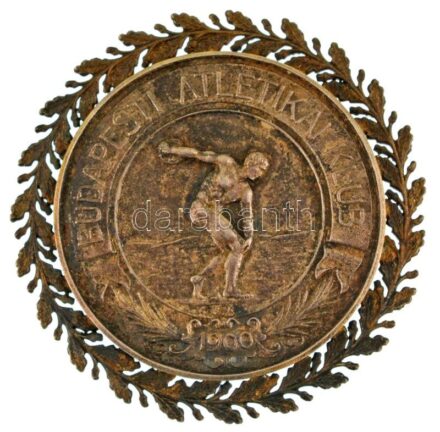 Exner Károly (1850-1919) 1909. "Budapesti Atlétikai Klub" kétoldalas, jelzett Ag úszó díjérem füllel és ezüstözött bronz díszítménnyel, "BAK 100 m mellúszás bajnokság 1909" gravírozással és "S.G.A." gyártói jelzéssel (br.24,64g/0,800/45mm) T:AU patina / H