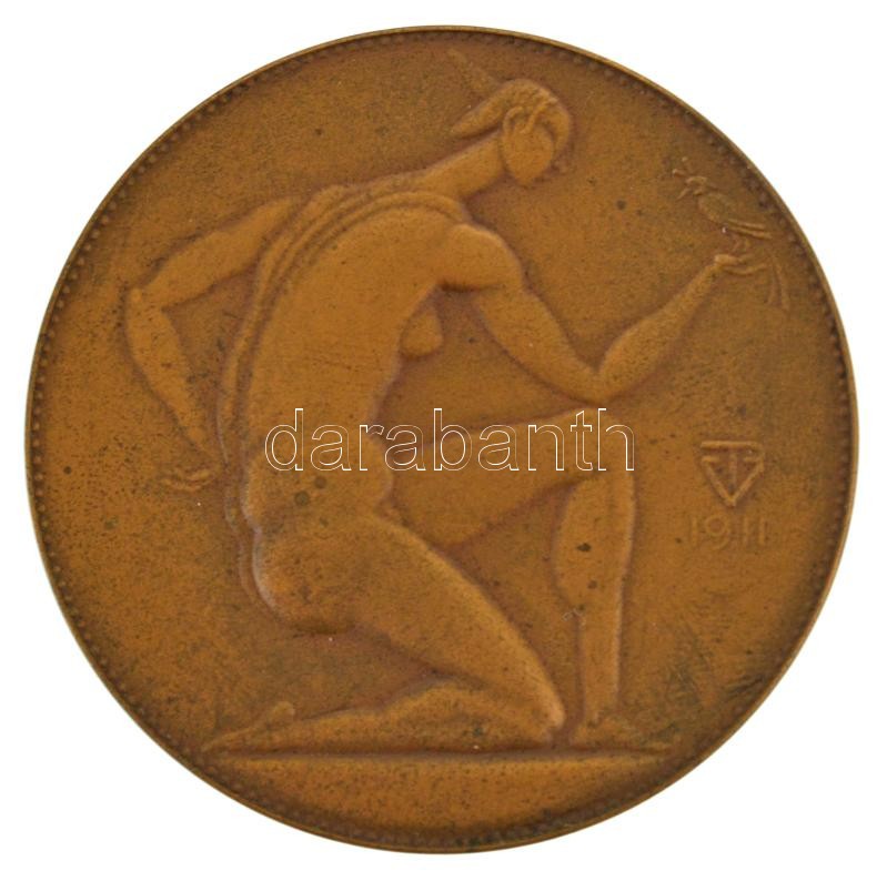 Fémes Beck Vilmos (1885-1918) 1911. "Női akt madárral" bronz plakett, Éremkedvelők Egyesületének tagsági érme, peremén "ÉKE 1911", sorszámozott, "80"-as sorszámmal (53mm) T:AU / Hungary 1911. "Női akt madárral" bronze plaque, membership medal of the Assoc