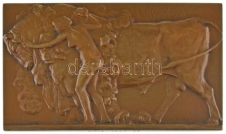 Franges-Mihanovic Róbert (1872-1940) 1907. "Európa" bronz plakett, Éremkedvelők Egyesületének tagsági érme, peremén hibás "EKÉ 1907" felirattal, sorszámozott, "52"-es sorszámmal (42x70mm) T:AU / Hungary 1907. "Europa" one-sided bronze plaque, membership m