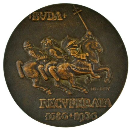 Ispánki József (1906-1992) 1936. "BVDA RECVPERATA 1686-1936" Buda visszafoglalásának 250. évfordulójára készített kétoldalas bronz emlékérem (78mm) T:AU patina Hungary 1936. "BVDA RECVPERATA 1686-1936" two sided bronze commemorative medallion made for the