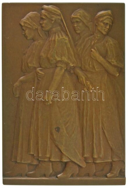 Reményi József (1887-1977) 1908. "Kalotaszeg" kétoldalas bronz plakett, Éremkedvelők Egyesületének tagsági érme, peremén "ÉKE 1908", sorszámozott, "135"-ös sorszámmal (48x71mm) T:AU / Hungary 1908. "Kalotaszeg" double-sided bronze plaque, membership medal