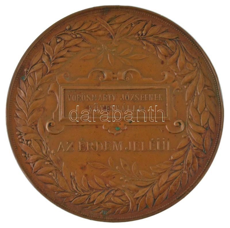 Schwartz István (1851-1924) 1885. "Országos Általános Kiállítás Budapesten 1885 / Vörösmarty Józsefnek Köveskálla - Az érdem jeléül" kétoldalas bronz emlékérem eredeti "Az 1885 évi Budapesti Országos kiállítás" feliratú kopott dísztokban (65mm) T:AU patin - Image 2