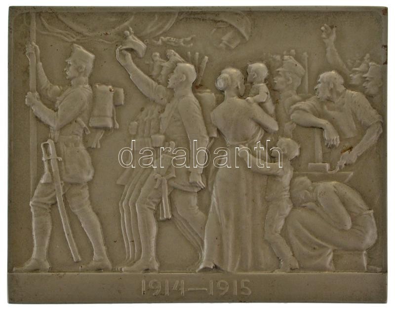 Telcs Ede (1872-1948) 1915. "Hadbavonulók 1914-1915" egyoldalas Fe plakett, Éremkedvelők Egyesületének tagsági érme, peremén "ÉKE 1915", sorszámozott, "68"-as sorszámmal (65x82mm) T:AU kis rozsda, elsősorban a peremen / Hungary 1915. "Hadbavonulók 1914-19