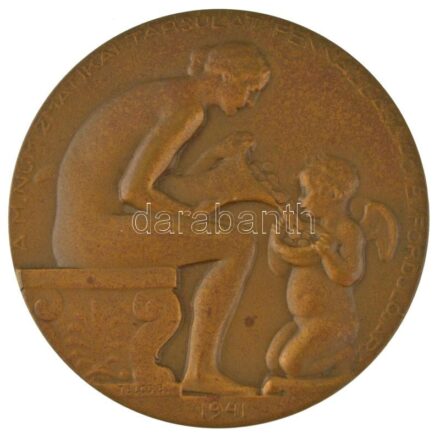 Telcs Ede (1872-1948) 1941. "A M. Numizmatikai Társulat fennállása 40. évfordulójára" bronz emlékérem (49,5mm) T:AU R! patina / Hungary 1941. "For the 40th anniversary of the Hungarian Numismatic Society" bronze commemorative medal. Sign.: Ede Telcs (49,5