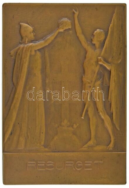 Vincze Pál (1907-1994) 1931. "Resurget (Feltámadás)" bronz plakett, Éremkedvelők Egyesületének tagsági érme, peremén "ÉKE 1931", sorszámozott, "87"-es sorszámmal (80x56mm) T:AU kis ph. / Hungary 1931. "Resurget (Resurrection)" bronze plaque, membership me