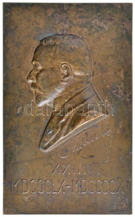 Ausztria 1910. Karl Alexander Redlich, építési vállakozó balra néző portréja egyoldalas Br plaketten "XX. I. MDCCCLX - MDCCCCX". Szign.: Josef Heu (99x60mm) T:1-,2 ph. / Austria 1910. Portrait to the left of Karl Alexander Redlich building contractor on a