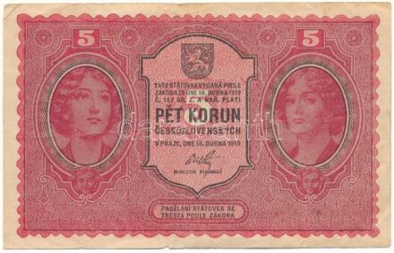 Csehszlovákia 1919. 5K "0016" T:F / Czechoslovakia 1919. 5 Korun, "0016" C:F Krause P#7