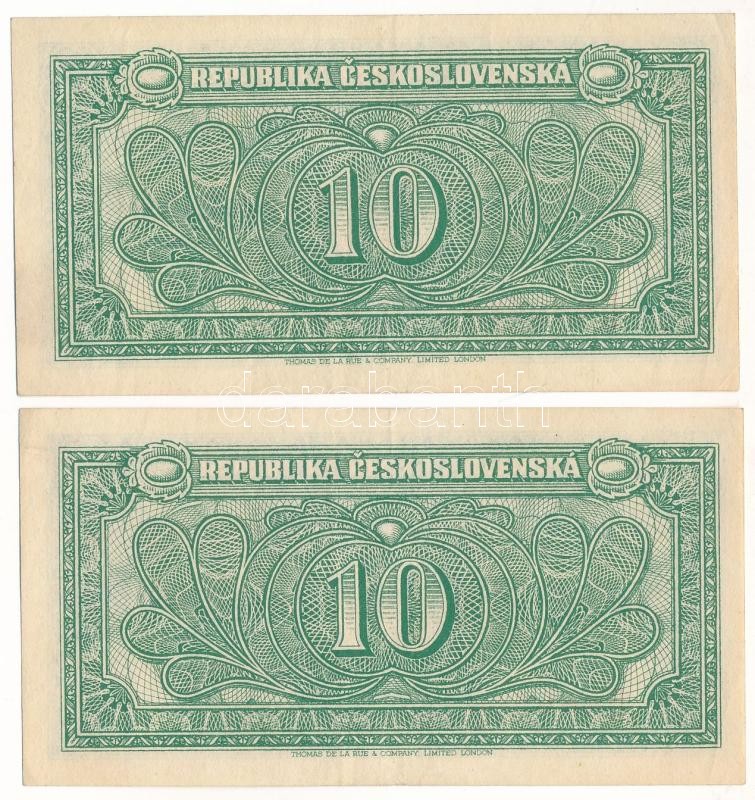 Csehszlovákia 1950. 10K (2x) sorszámkövetők "RG 488524 - RG 488525" T:F / Czechoslovakia 1950. 10 Korun (2x) consecutive serials "RG 488524 - RG 488525" C:F Krause 69. - Image 2