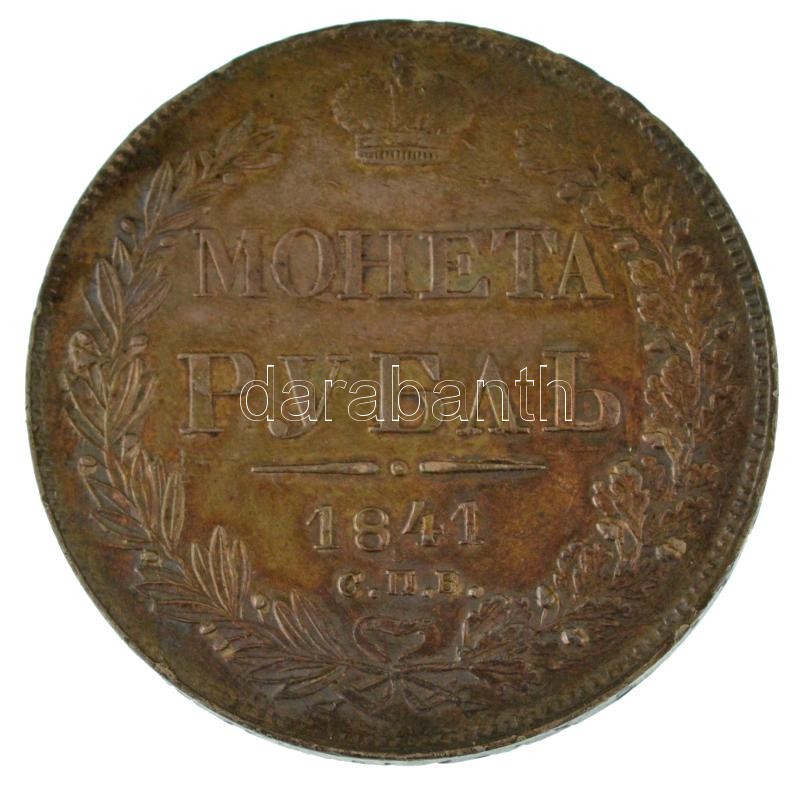 Orosz Birodalom 1841. 1R Ag "I. Miklós" (20,68g) T:XF,VF patina, ph, fülnyom / Russian Empire 1841. 1 Ruble Ag "Nikolai I" (20,68g) C:XF,VF patina, edge error, ear mark Krause C# 168.1 - Image 2