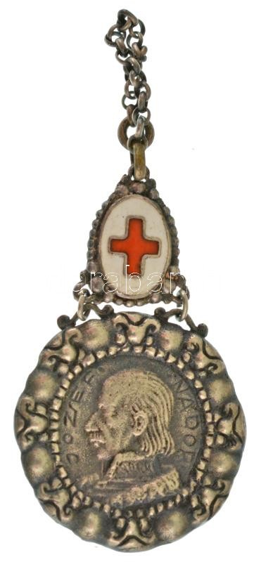 Zutt Richard (1887-1938) 1914. "József nádor / Műegyetemi Hadikórház" részben zománcozott, jelzetlen Ag emlékérem fém függesztővel (br.:7g/40mm) T:AU / Hungary 1914. "Palatine József / Military hospital of the University of Technology" partially enamelled