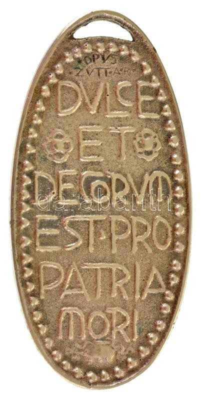 Zutt Richárd (1887-1938) 1914. "DVLCE ET DECORVM EST PRO PATRIA MORI" ezüstözött bronz emlékérem (49x24mm) T:AU / Hungary 1914. "DVLCE ET DECORVM EST PRO PATRIA MORI" silver plated bronze commemorative medallion. Sign.: Richard Zutt (49x24mm) C:AU HP
