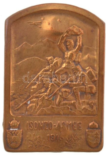 Osztrák-Magyar Monarchia 1915. "Isonzó-hadsereg 1915" bronz sapkajelvény, hátoldalán "G. HERRMANN WIEN III. HAUPSTR. 81" gyártói jelzéssel (44x29mm) T:XF hajlott, korrodált tű Austro-Hungarian Monarchy 1915. "Isonzo-Armee 1915" marked Ag cap badge with "G