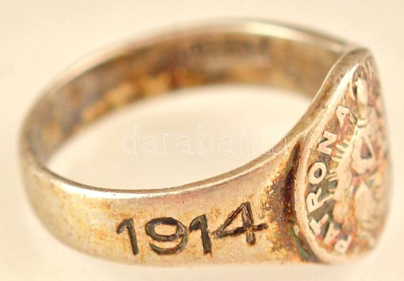 Osztrák-Magyar Monarchia ~1915."1914-1915" jelzett Ag propaganda gyűrű "W. Singer" gyártói jelzéssel, Patrona Hungariae ábrázolással (2,75g/50-es méret) / Austro-Hungarian Monarchy ~1915. "1914-1915" hallmarked Ag propaganda ring with "W. Singer" maker's - Image 2