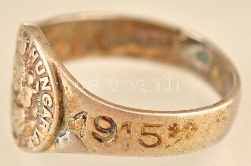 Osztrák-Magyar Monarchia ~1915."1914-1915" jelzett Ag propaganda gyűrű "W. Singer" gyártói jelzéssel, Patrona Hungariae ábrázolással (2,75g/50-es méret) / Austro-Hungarian Monarchy ~1915. "1914-1915" hallmarked Ag propaganda ring with "W. Singer" maker's - Image 3