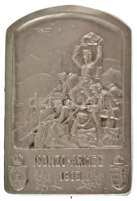 Osztrák-Magyar Monarchia 1915. "Isonzó-hadsereg 1915" jelzett Ag sapkajelvény, hátoldalán "G. HERRMANN WIEN III. HAUPSTR. 81" gyártói jelzéssel (11,35g/44x29mm) T:AU Austro-Hungarian Monarchy 1915. "Isonzo-Armee 1915" marked Ag cap badge with "G. HERRMANN