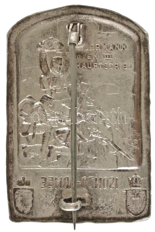 Osztrák-Magyar Monarchia 1915. "Isonzó-hadsereg 1915" jelzett Ag sapkajelvény, hátoldalán "G. HERRMANN WIEN III. HAUPSTR. 81" gyártói jelzéssel (11,35g/44x29mm) T:AU Austro-Hungarian Monarchy 1915. "Isonzo-Armee 1915" marked Ag cap badge with "G. HERRMANN - Image 2