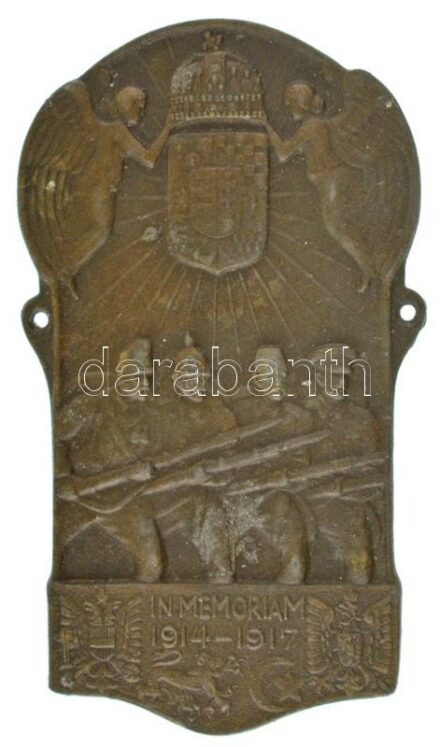 Osztrák-Magyar Monarchia ~1917-1918. "In memoriam 1914-1917" felvarrható Zn sapkajelvény, hátlapon lekopott bélyeg (65x37mm) T:AU patina Austro-Hungarian Monarchy ~1917-1918. "In memoriam 1914-1917" sew-on Zn cap badge, on the back with worn stamp (65x37m