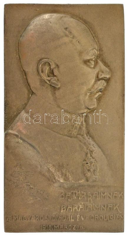 Nemessányi Andor (1880-?) 1918. "Doberdói Breit József, a 39. honvéd gyaloghadosztály parancsnoka - Bajtársaimnak, barátaimnak a magyarosi diadal évfordulóján 1918. március 8." fém plakett. "DOBERDÓI BREIT JÓZSEF A 39. H. GY. HADOSZT. PAR. - BAJTÁRSAIMNAK