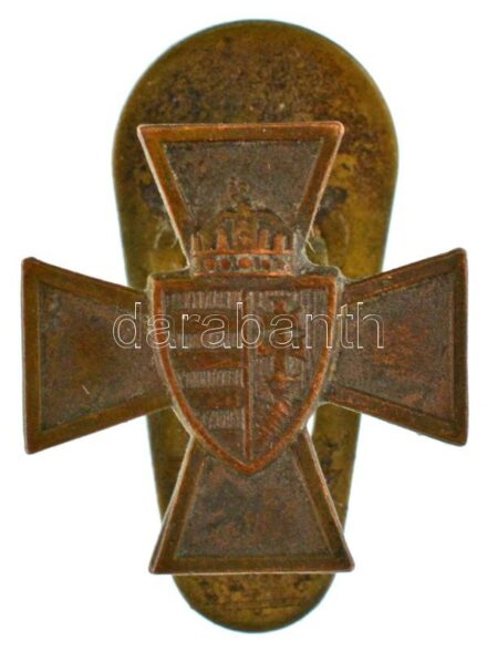 1940. "Nemzetvédelmi Kereszt" bronz miniatűr gomblyukjelvénye (15x15mm) T:AU / Hungary 1940. "National Defense Cross" bronze miniature buttonhole badge (15x15mm) C:AU