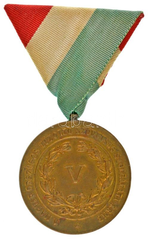 1884. "A Magyar Országos Tűzoltó Szövetség 5 éves Szolgálati Érme" bronz kitüntetés mellszalagon T:XF / Hungary 1884. "Service medal for the Hungarian National Fireman's Alliance - 5 years" bronze decoration on ribbon C:XF - Image 2