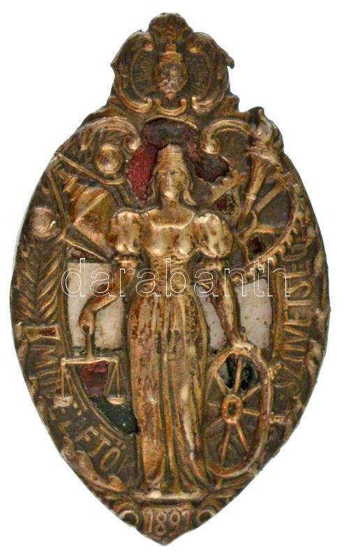 1897. "Művezetők Szövetsége" részben zománcozott gomblyukjelvény (32x19mm) T:XF / Hungary 1897. "Művezetők Szövetsége (Foreman's Alliance)" partially enamelled buttonhole badge (32x19mm) C:XF