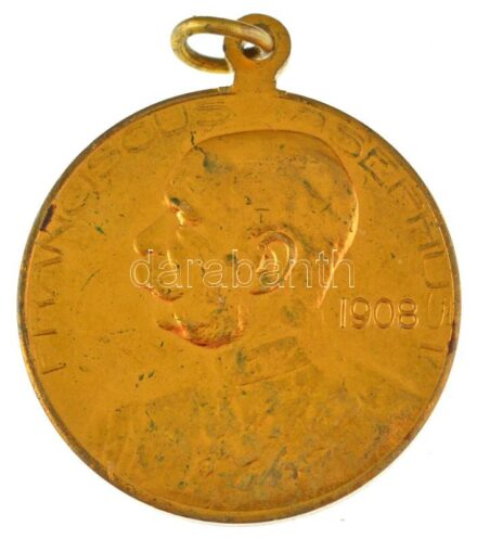 Osztrák-Magyar Monarchia 1908. "Ferenc József uralkodásának 60. évfordulója" aranyozott bronz jubileumi emlékérem szalag nélkül. "FRANCISCUS IOSEPHUS I. 1848. - FRANCISCUS IOSEPHUS I. 1908." (29mm) T:XF / Austro-Hungarian Monarchy 1908. "60th Anniversary