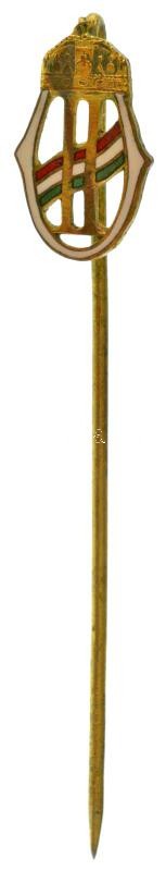 ~1920. "II (II. Ottó)" aranyozott, zománcozott bronz legitimista jelvény, hátlapon "BERÁN N BPEST" gyártói jelzéssel (14x8mm) T:XF / ~1920. "II (Otto II)" gilt, enamelled bronze legitimist badge, on the back with makers mark "BERÁN N BPEST" (14x8mm)