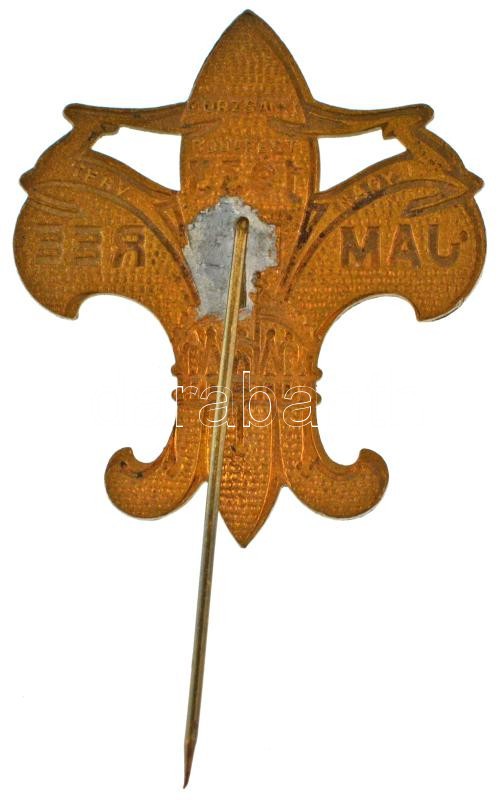 1933. "Jamboree" zöld-fehér zománcozott cserkész kitűző (37x32mm) T:XF kis zománchibák / Hungary 1933. "Jamboree" white-green enamelled Scouting badge with replaced pin (37x32mm) C:XF small enamel errors - Image 2