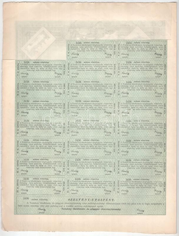 Budapest 1891. "Tarnóczy Tűzoltószer- és Gépgyár Részvénytársaság" részvénye 100Ft-ról, szárazpecséttel és szelvényekkel, tintás aláírással T:AU / Hungary / Budapest 1891. "Tarnóczy Fire Extinguisher and Machine Factory Share Company" share about 100 Fori - Image 2