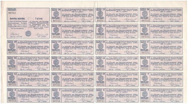 Szentgotthárd 1923. "Ipar- és Gazdasági Népbank Részvénytársaság Szentgotthárd" részvénye 2000K-ról, szárazpecséttel, bélyegzéssel, szelvényekkel T:F / Hungary / Szentgotthárd 1923. "Ipar- és Gazdasági Népbank Részvénytársaság Szentgotthárd" share about 2 - Image 2