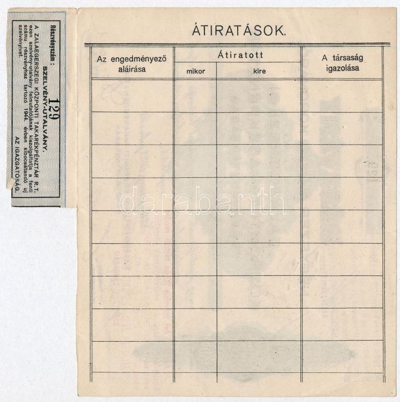 Zalaegerszeg 1923. "Zalaegerszegi Központi Takarékpénztár Részvénytársaság" részvénye 4000K-ról, bélyegzéssel és egy szelvénnyel T:VF / Hungary / Zalaegerszeg 1923. "Zalaegerszegi Központi Takarékpénztár Részvénytársaság" share about 4000 Korona, with can - Image 2