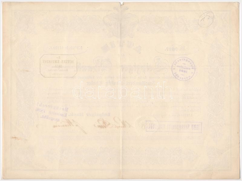 Német Államok / Szászország / Lipcse 1856. "Lipcsei Bank" részvénye 250T-ról szárazpecséttel, bélyegzésekkel T:F kis beszakadások / German States / Saxony / Leipzig 1856. "Leipziger Bank (Bank of Leipzig)" share about 250 Thaler with embossed stamp and ov - Image 2