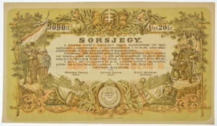 Debrecen 1889. "A debreczeni 1848/49-ki honvéd-egylet elaggott, munkaképtelenné vált tagjai segélyezésére" sorsjegy 20kr értékben T:AU / Hungary / Debrecen 1889. "To help the members of the 1848/49 Veterans' Association in Debrecen who became obsolete and
