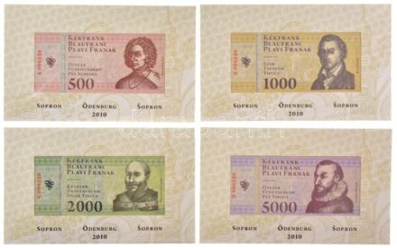 Sopron 2010. 500 Kékfrank + 1000 Kékfrank + 2000 Kékfrank + 5000 Kékfrank + 10.000 Kékfrank + 20.000 Kékfrank, mind azonos "000320" sorszámmal, de eltérő sorozatjellel, teljes sor, minden bankjegy az eredeti, kibocsátáskori díszcsomagolásában T:UNC / Hung