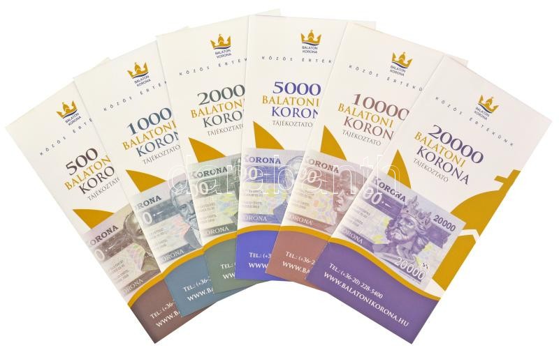 2012. 500 Balatoni Korona - 20.000 Balatoni Korona (6xklf) mind "MINTA" perforációval, "000000" sorszámmal. Teljes sor, a címletekhez tartozó tájékoztatókkal! T:UNC Hungary 2012. 500 Balatoni Korona - 20.000 Balatoni Korona (6xdiff) local money, all with - Image 3