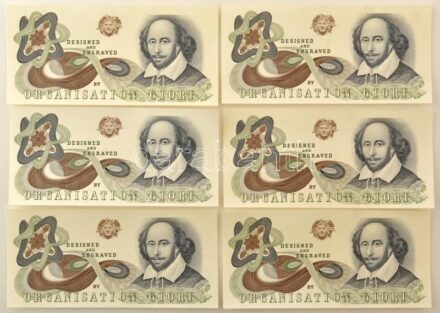 Svájc ~2000. Egyoldalas bankjegy tervezet névérték nélkül, "Shakespeare" előlapi tervezettel, a De La Rue bankjegynyomda kiadásában (6x) T:UNC,AU / Switzerland ~2000. One-sided test banknote without value, with "Shakespeare" as an obverse draft, made by t