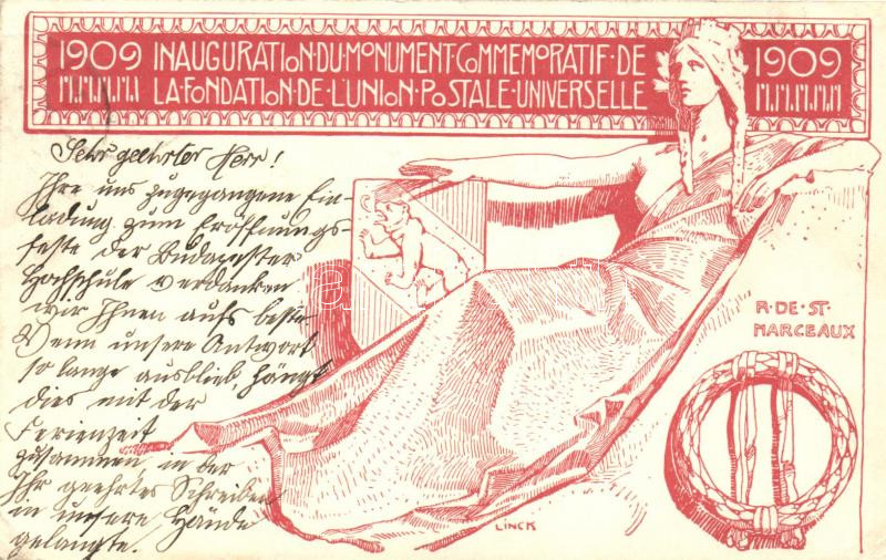 1909 Inauguration du Monument Commemoratif de la Fondation de l'Union Postale Universelle, Suisse, R. de St. Marceaux s: Linck (EK)