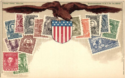United States - set of stamps, Ottmar Zieher's Briefmarkenkarte litho